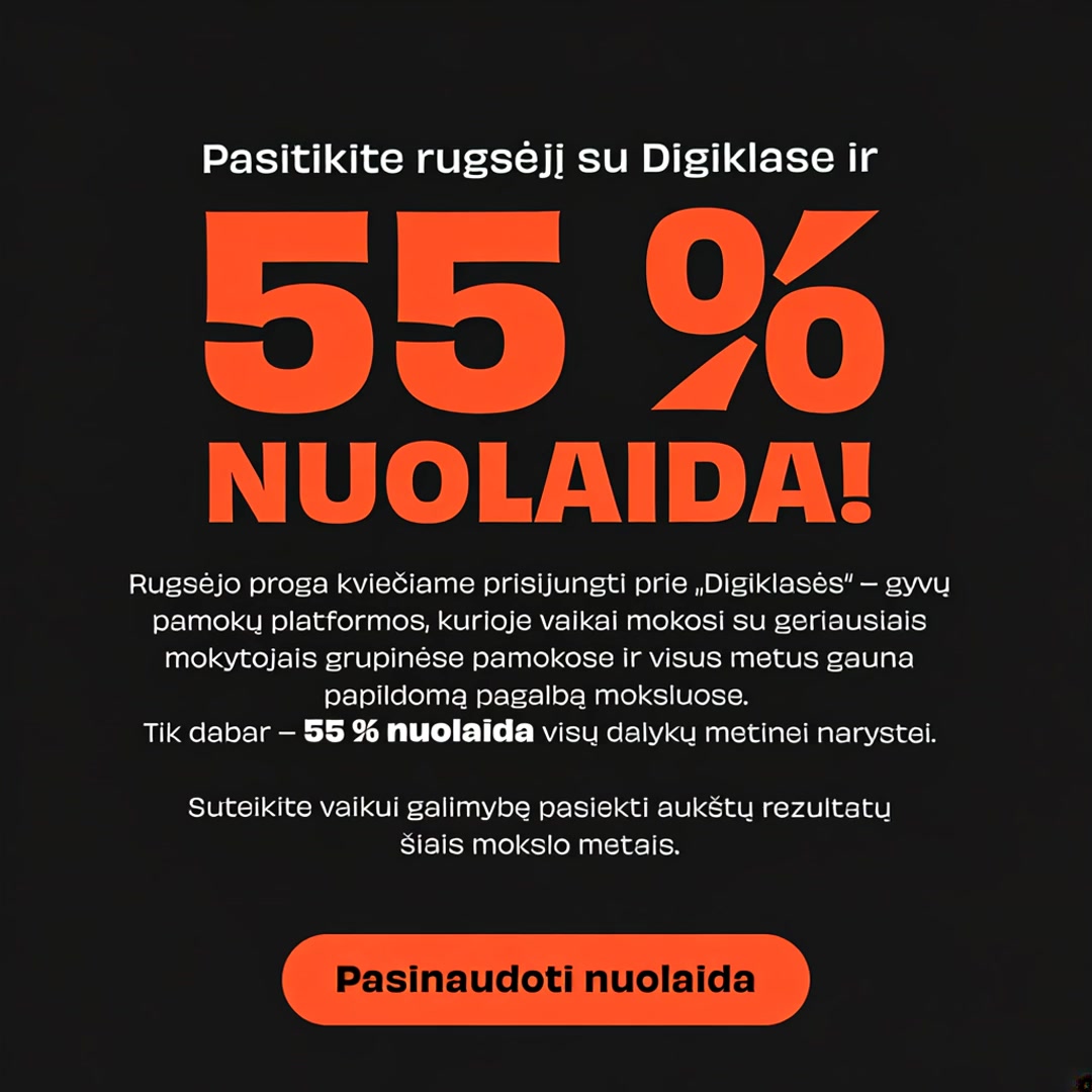 Digiklasės mokytojas Eimantas Facebook ad: LAIKINA NUOLAIDA: -55%