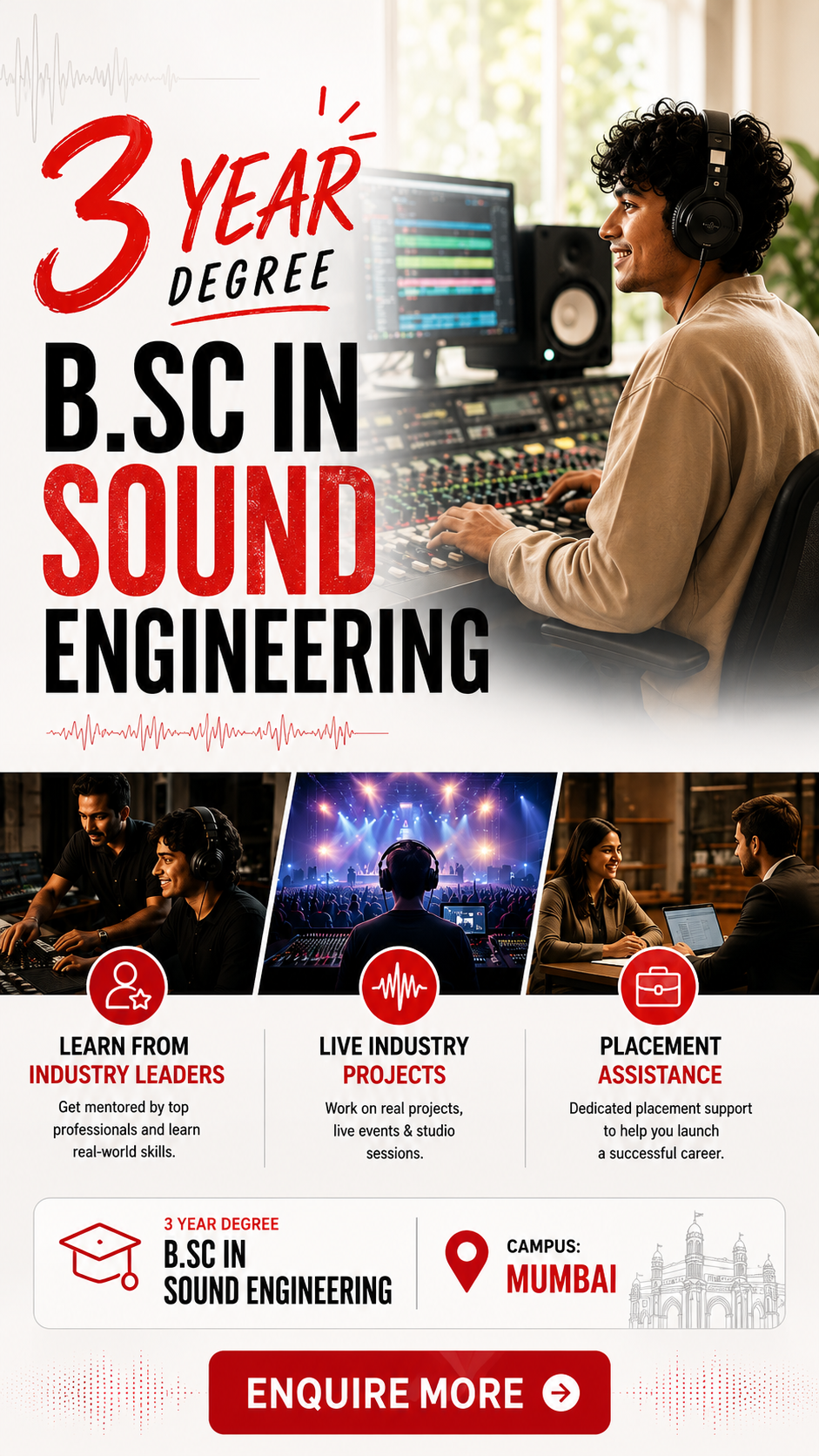 The Audio Guys Institute Facebook ad: Bachelor's Degree in Sound Engineering on Campus