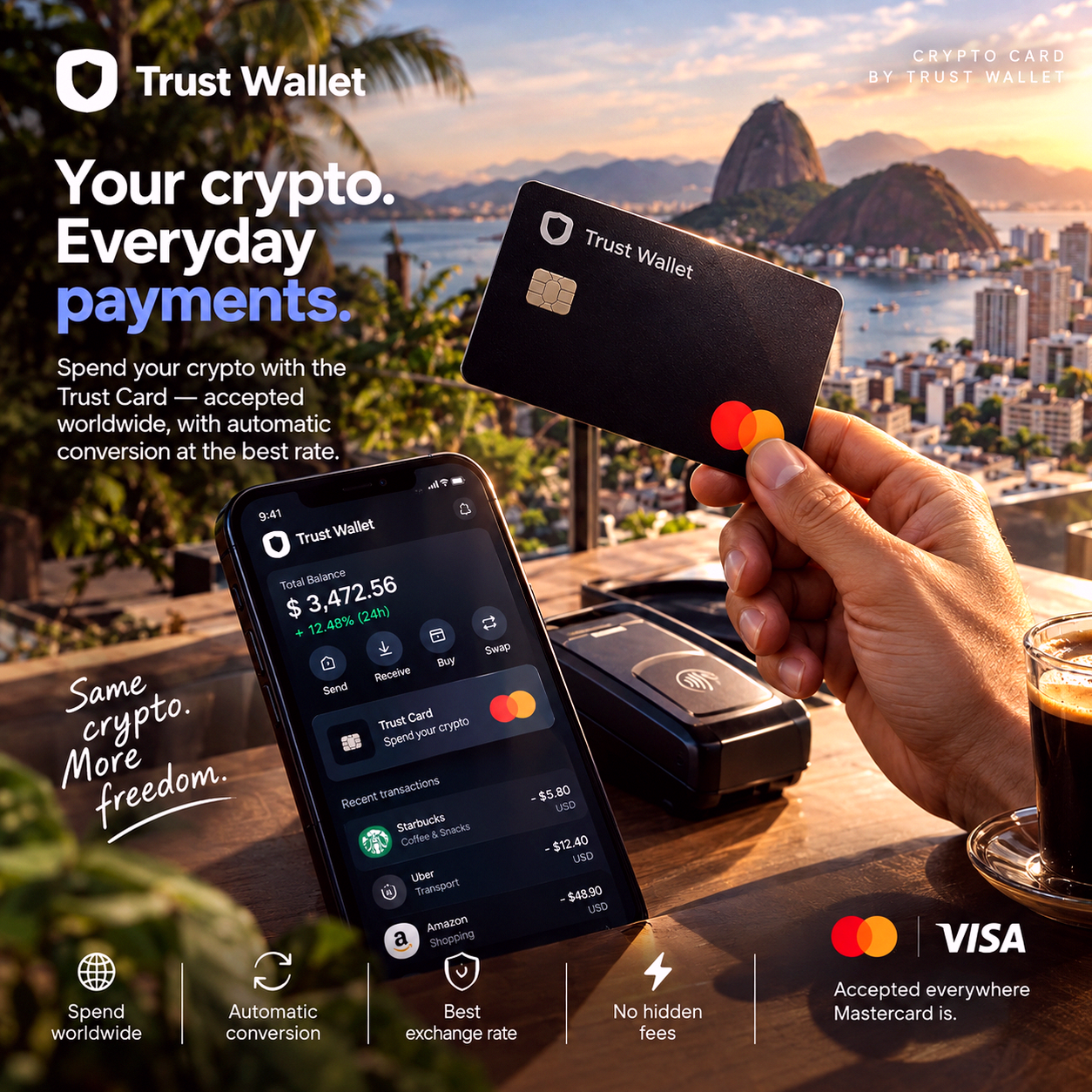 Penguii's Are Flightless Facebook ad: Sua cripto. Seu cartão. Sua liberdade.
