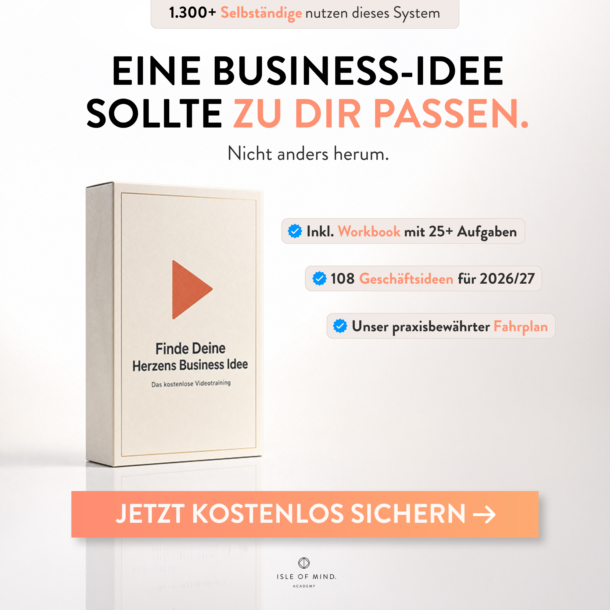 Isleofmind_academy Facebook ad: Kostenloser Videokurs: Deine Business-Idee für 2026