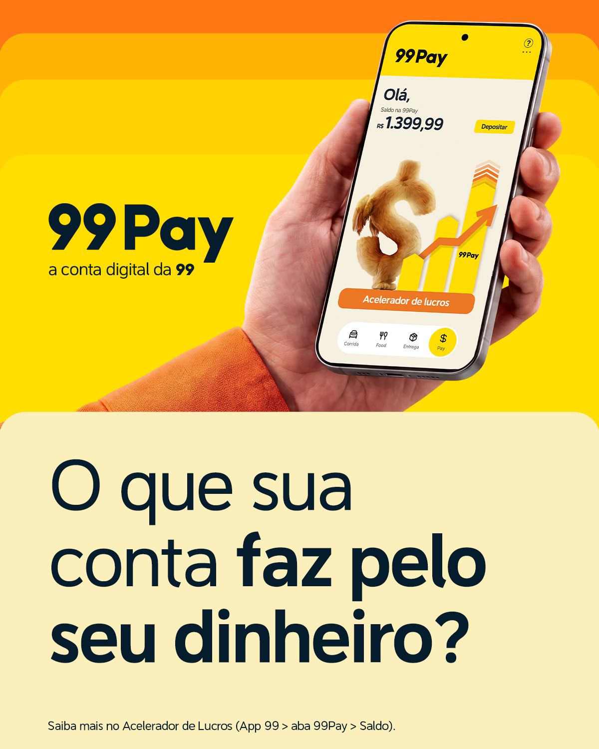 99Pay Facebook ad: Colocou o dinheiro hoje, viu seu lucro valorizar…
