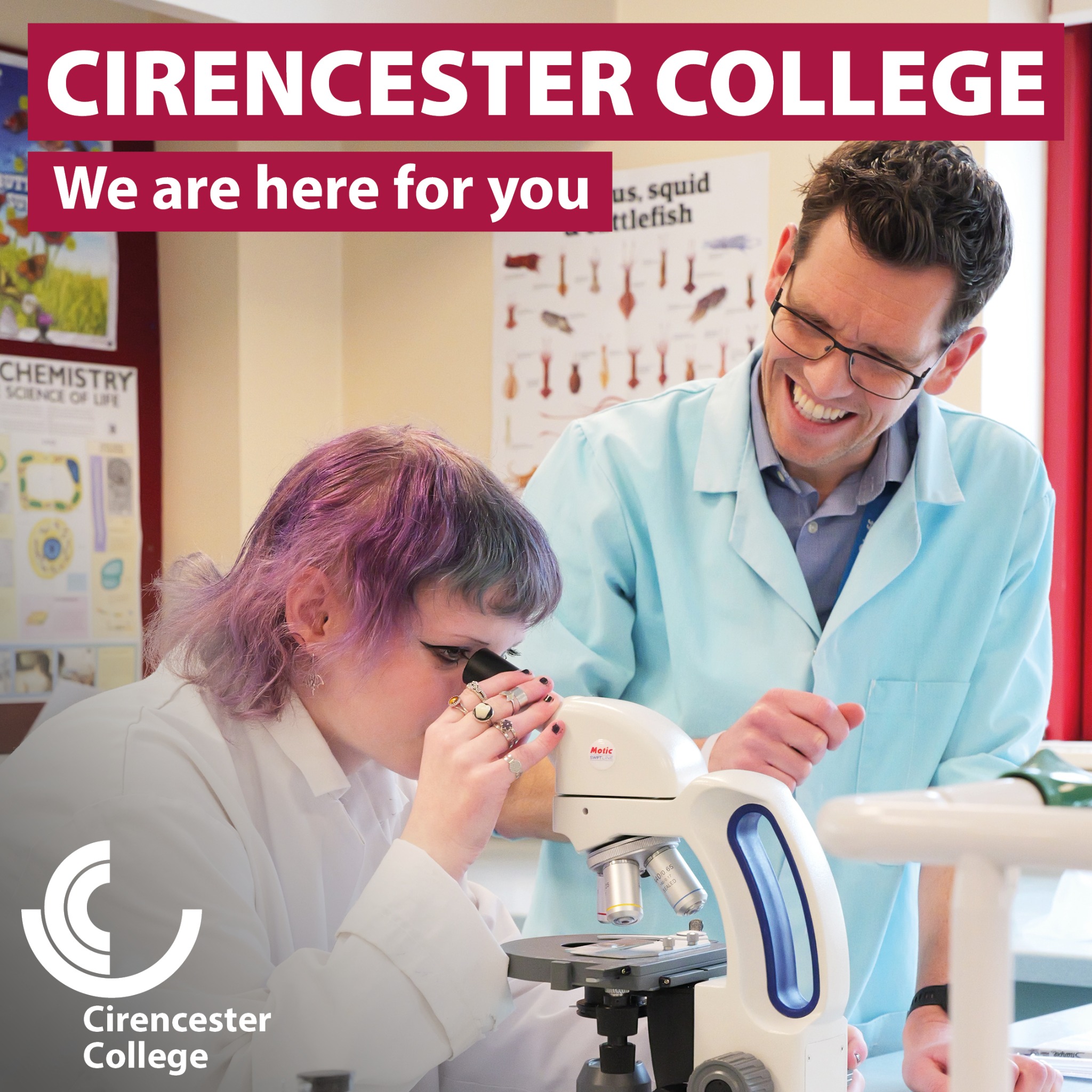 Cirencester College Facebook ad: We're here for you at Cirencester College