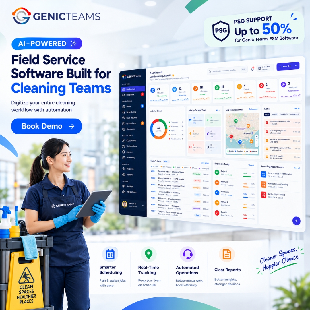 GenicTeams Facebook ad: Transform Your Cleaning Operations with AI