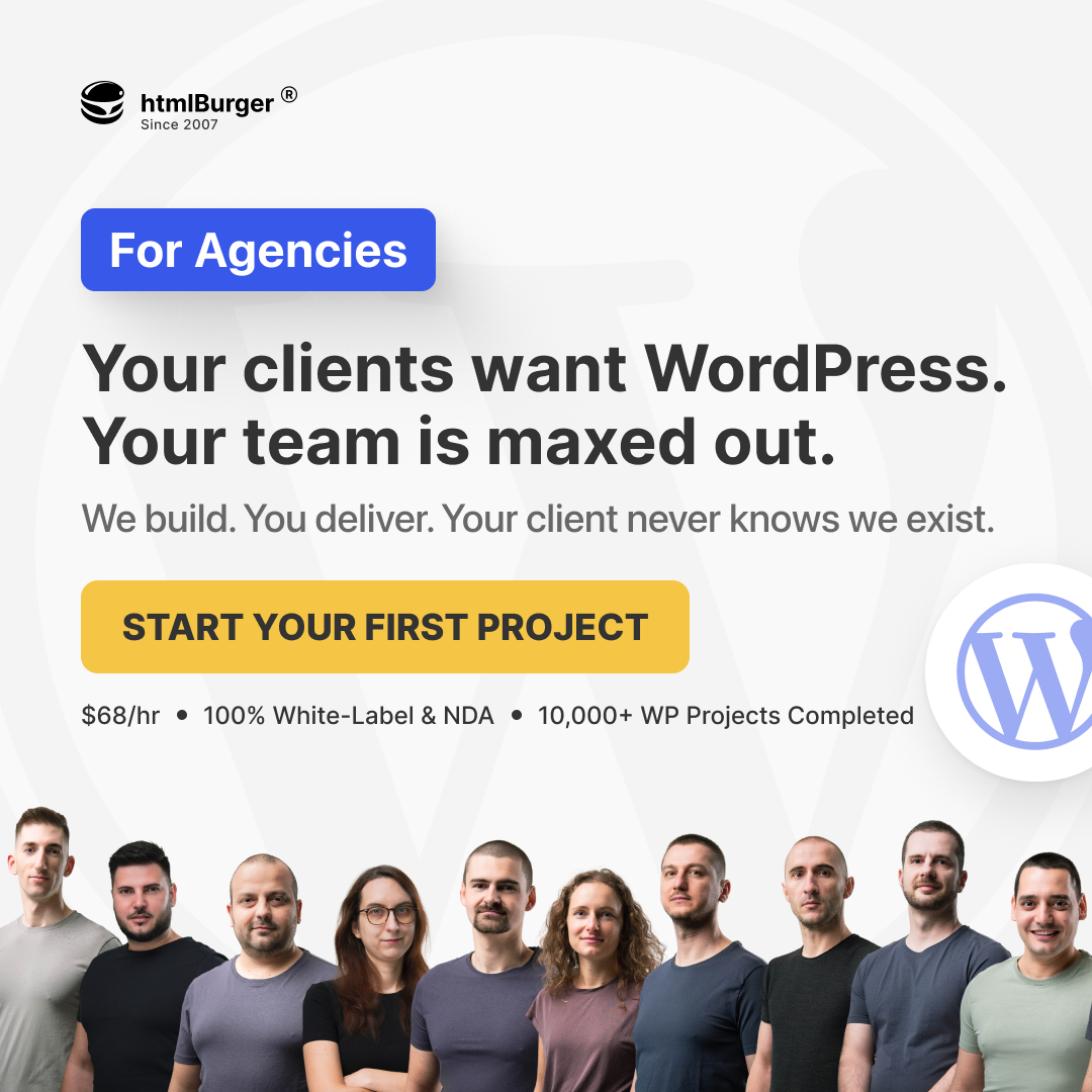 htmlBurger Facebook ad: White-Label WordPress Dev at $68/hr