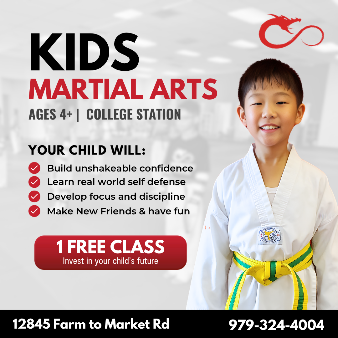 Infinity Taekwondo Facebook ad: Kids Taekwondo (Ages 4+) | Free Trial Pass