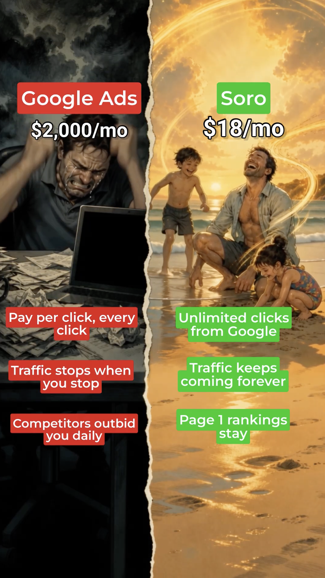 Soro SEO Facebook ad: Rank #1 on Google