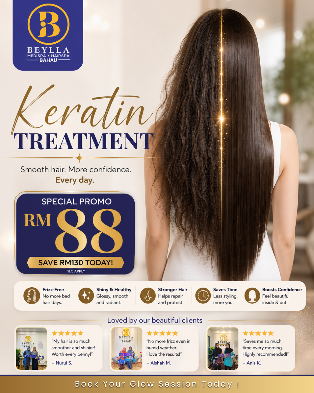 Beylla Medispa Bahau Facebook ad: Smooth, Frizz-Free Hair From RM88