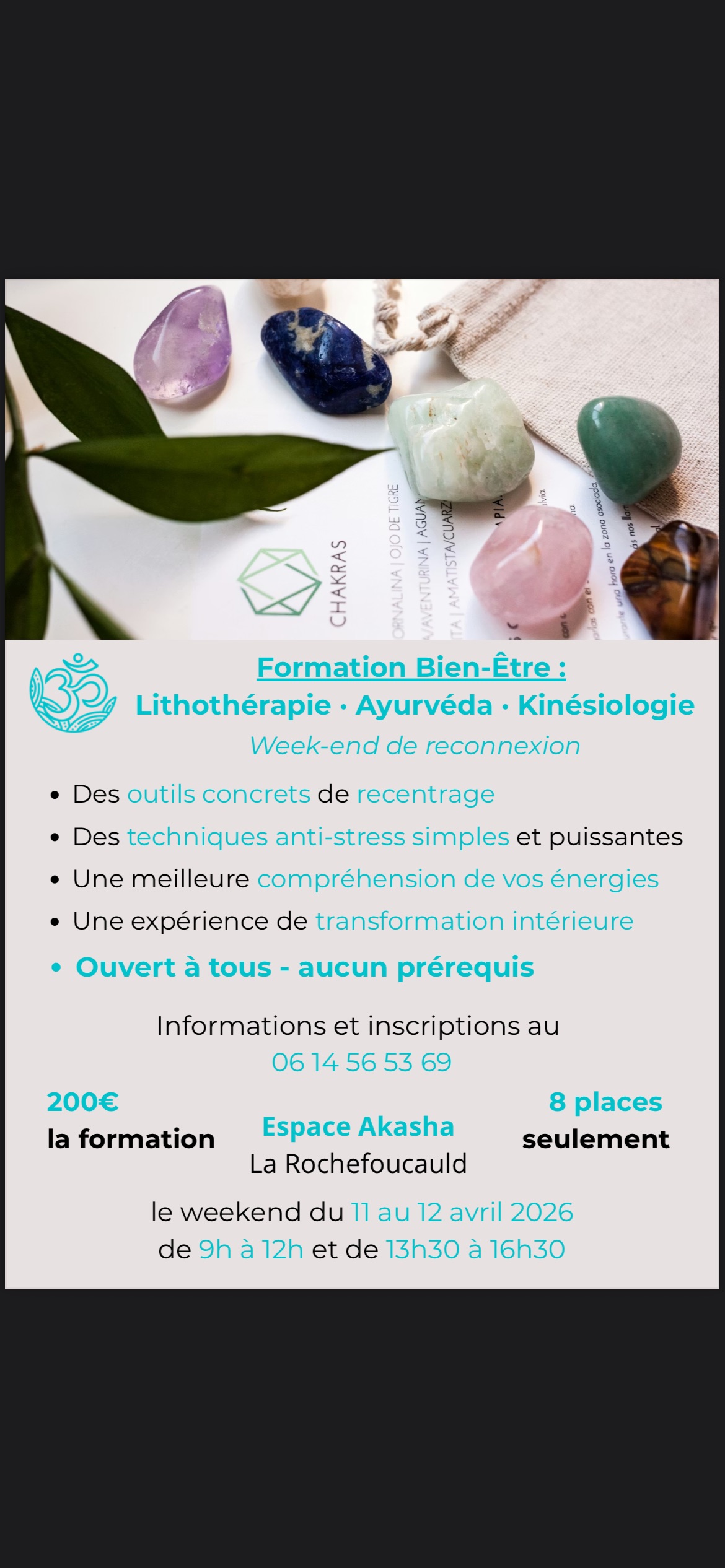 Adhyanga Facebook ad: Formation lithothérapie / kinesiologie / ayurvedique