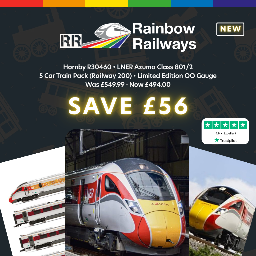 Rainbow Railways Facebook ad: Save £56, Hornby R30460 Azuma