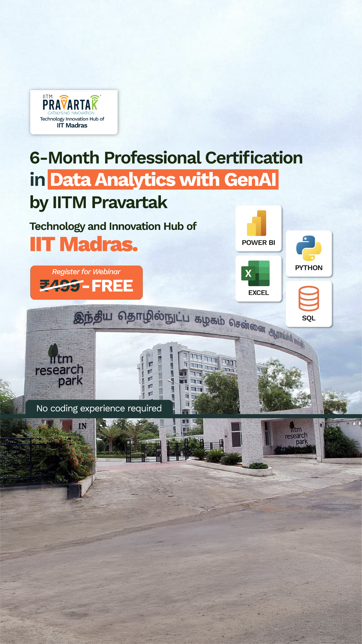 IITM Pravartak - Online Certificate Programs with Coding Ninjas Facebook ad