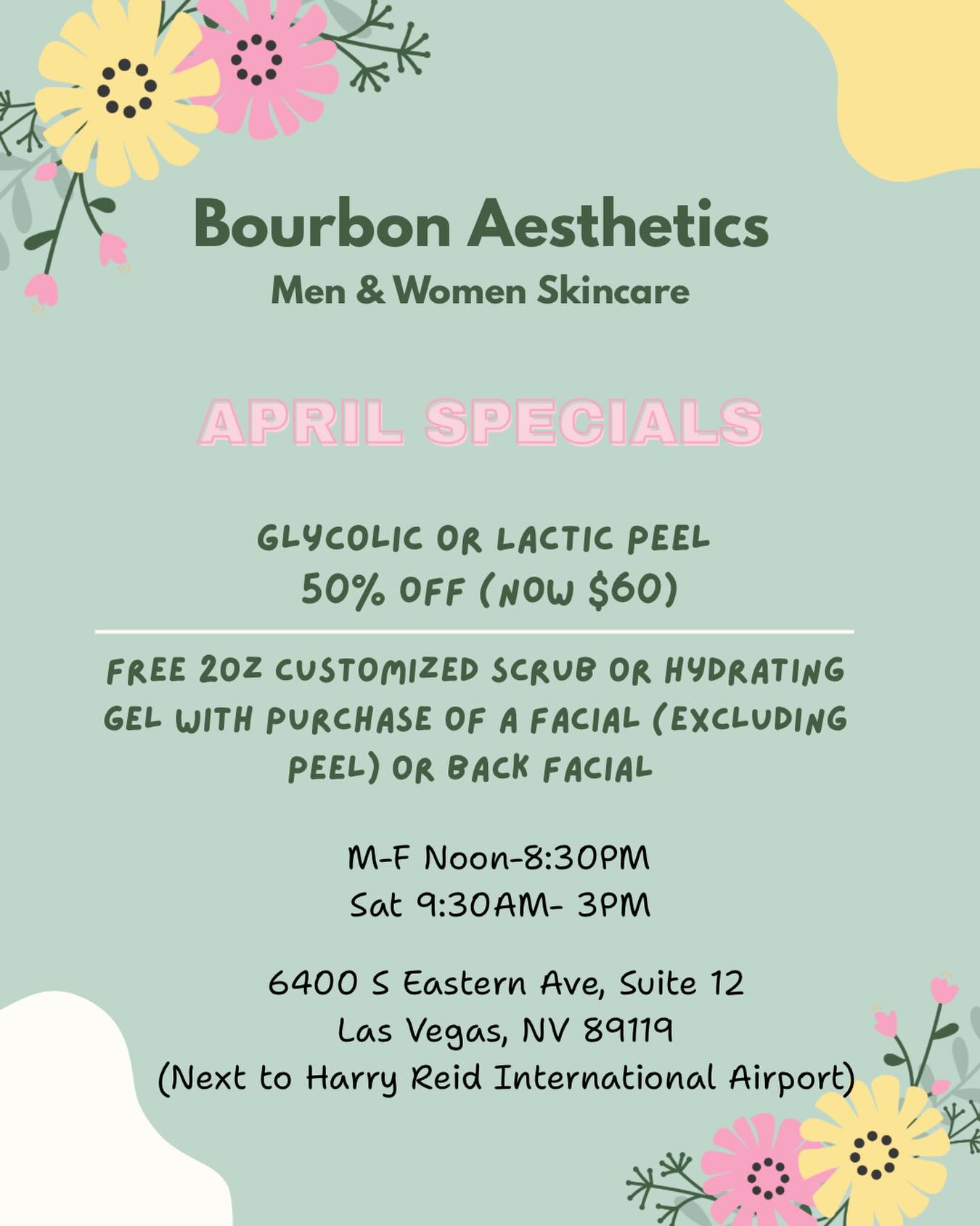 bourbonaesthetics Facebook ad: APRIL SKINCARE SPECIALS