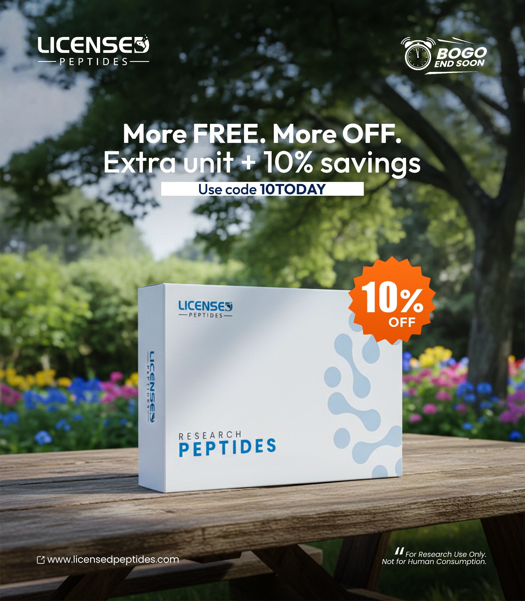 LicensedPeptides.com Facebook ad: Buy One Get One Free Sale Ends Soon