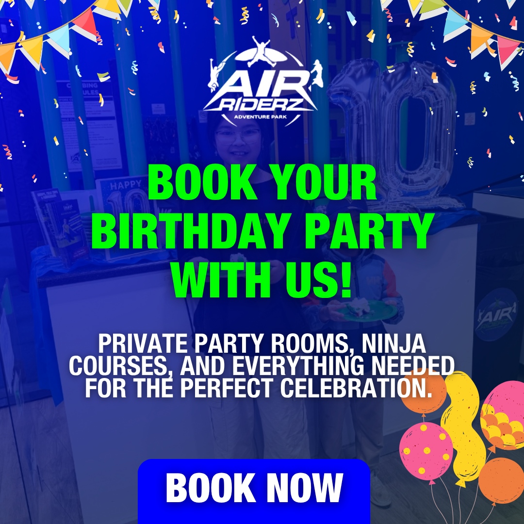 Air Riderz Adventure Park Port Chester, New York Facebook ad: Book a Birthday Party at Air Riderz!