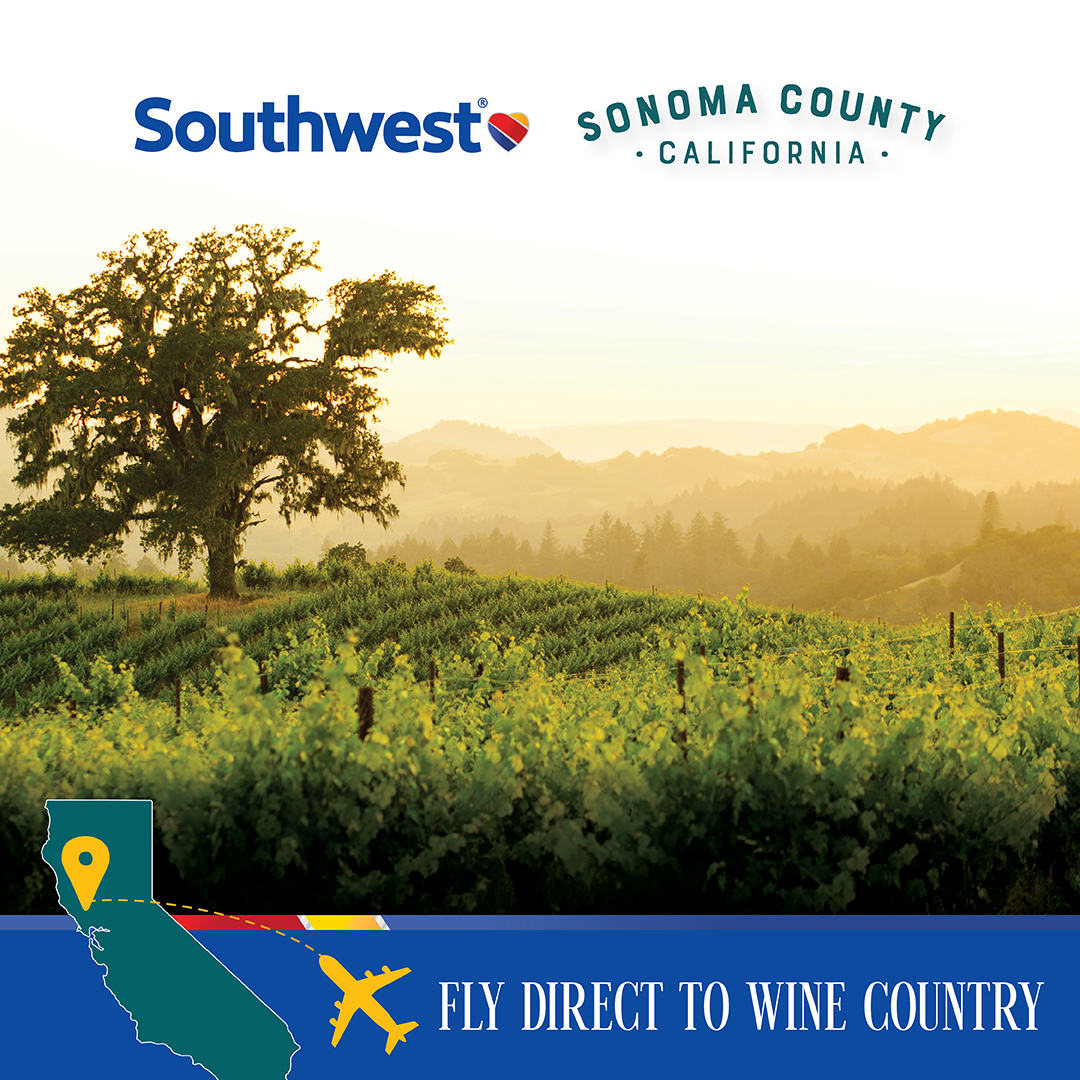 Sonoma County, CA Facebook ad: Fly Direct to Wine Country