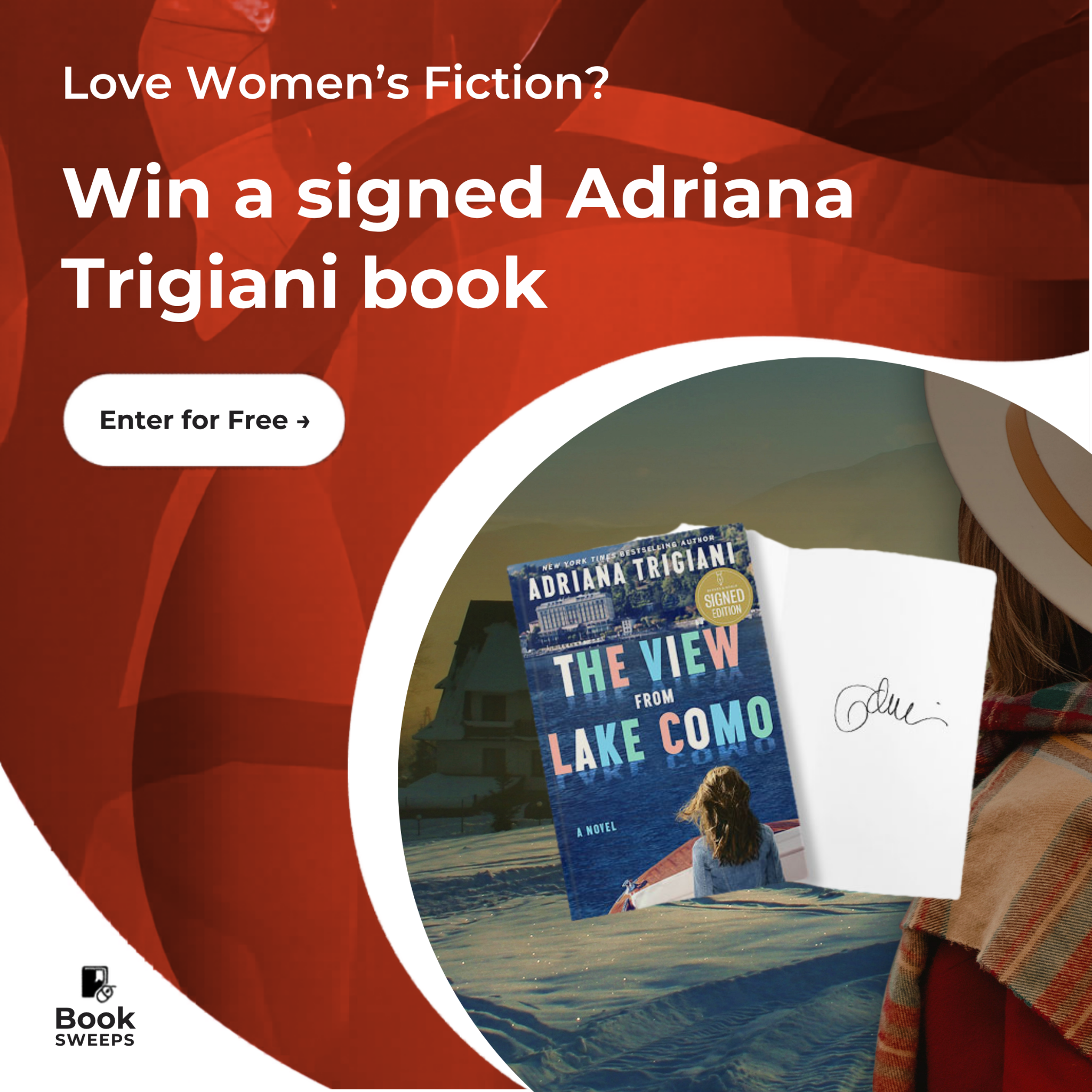 BookSweeps Facebook ad: Free Entry: win a signed The View From Lake Como