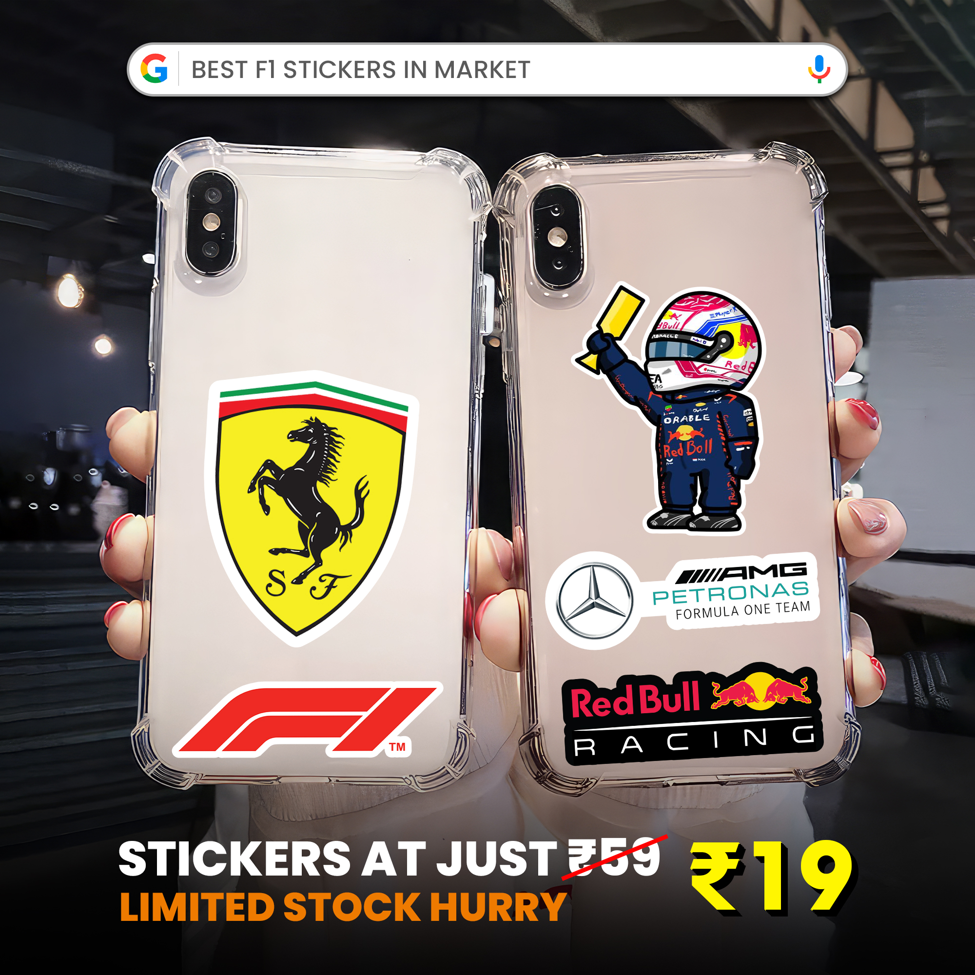 Sticky Funk Facebook ad: Formula 1 Stickers From ₹19