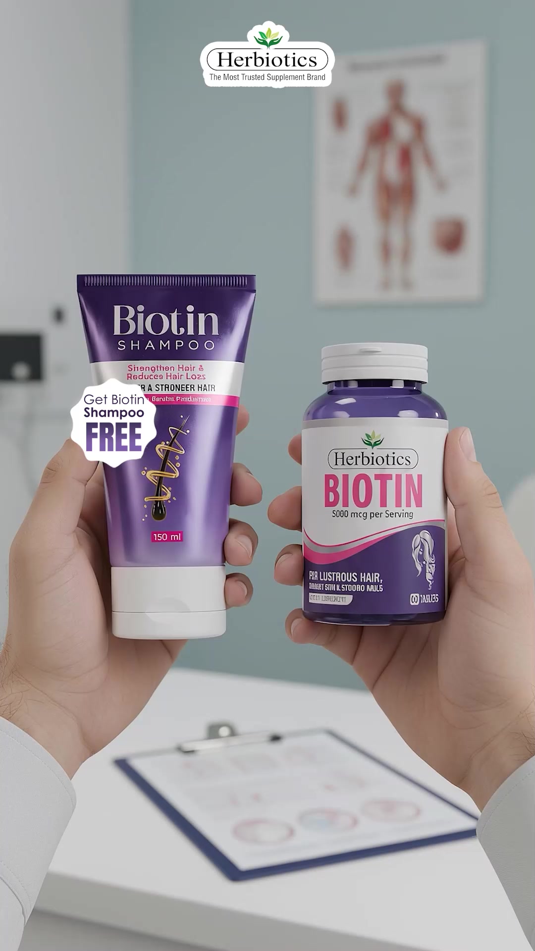 Herbiotics Health Care Facebook ad: Get Free Biotin Shampoo with Biotin Tablets!