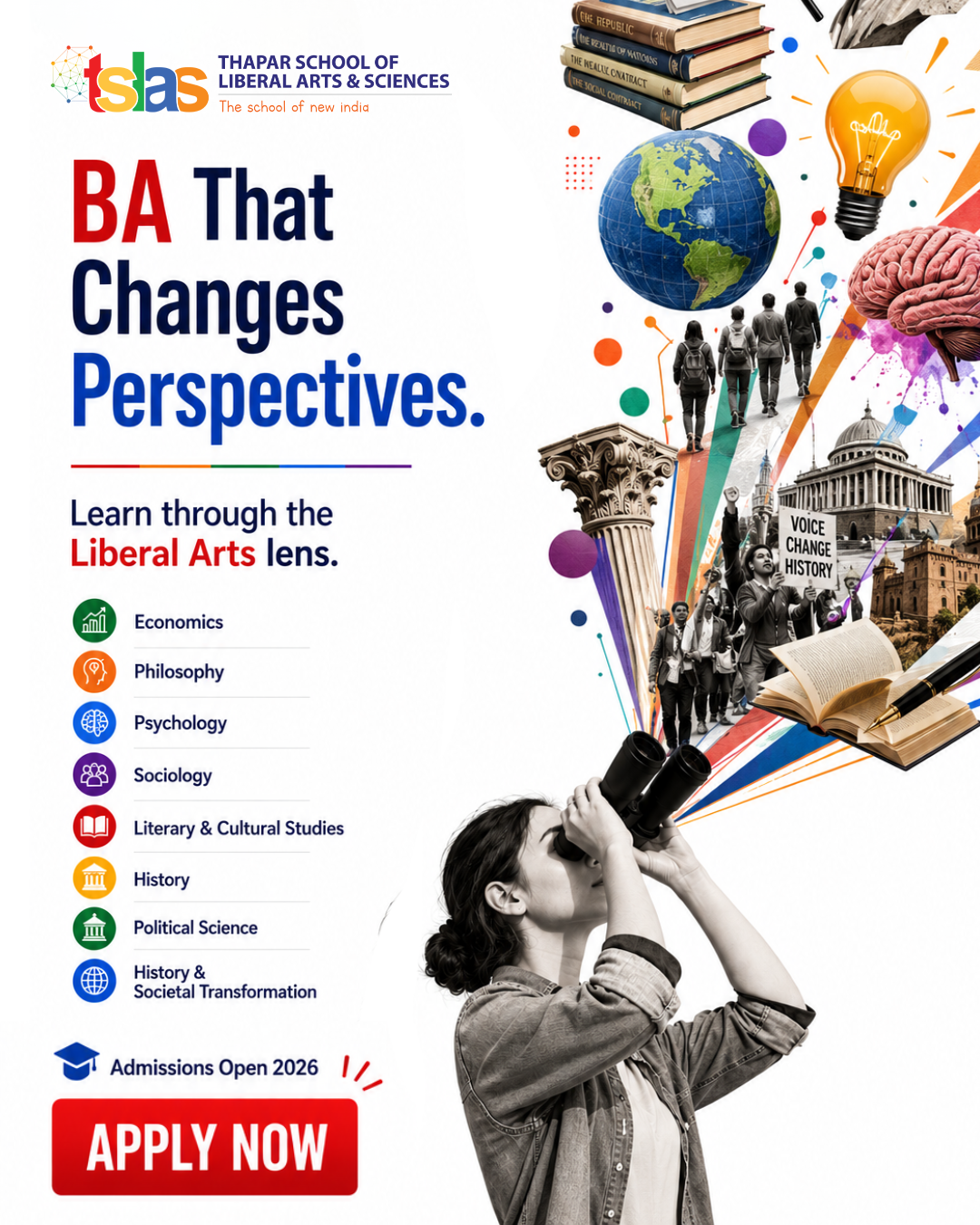 Thapar School of Liberal Arts and Sciences Facebook ad: BA Admissions 2026 Open Now