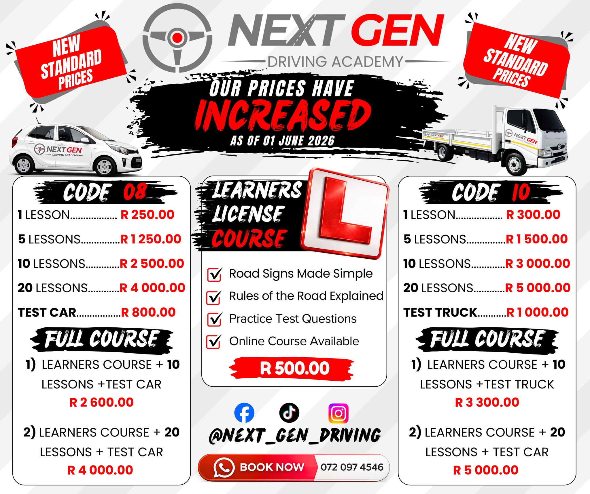 Next Gen Driving Academy - Bloemfontein Facebook ad: PRICE INCREASE NOW IN EFFECT!