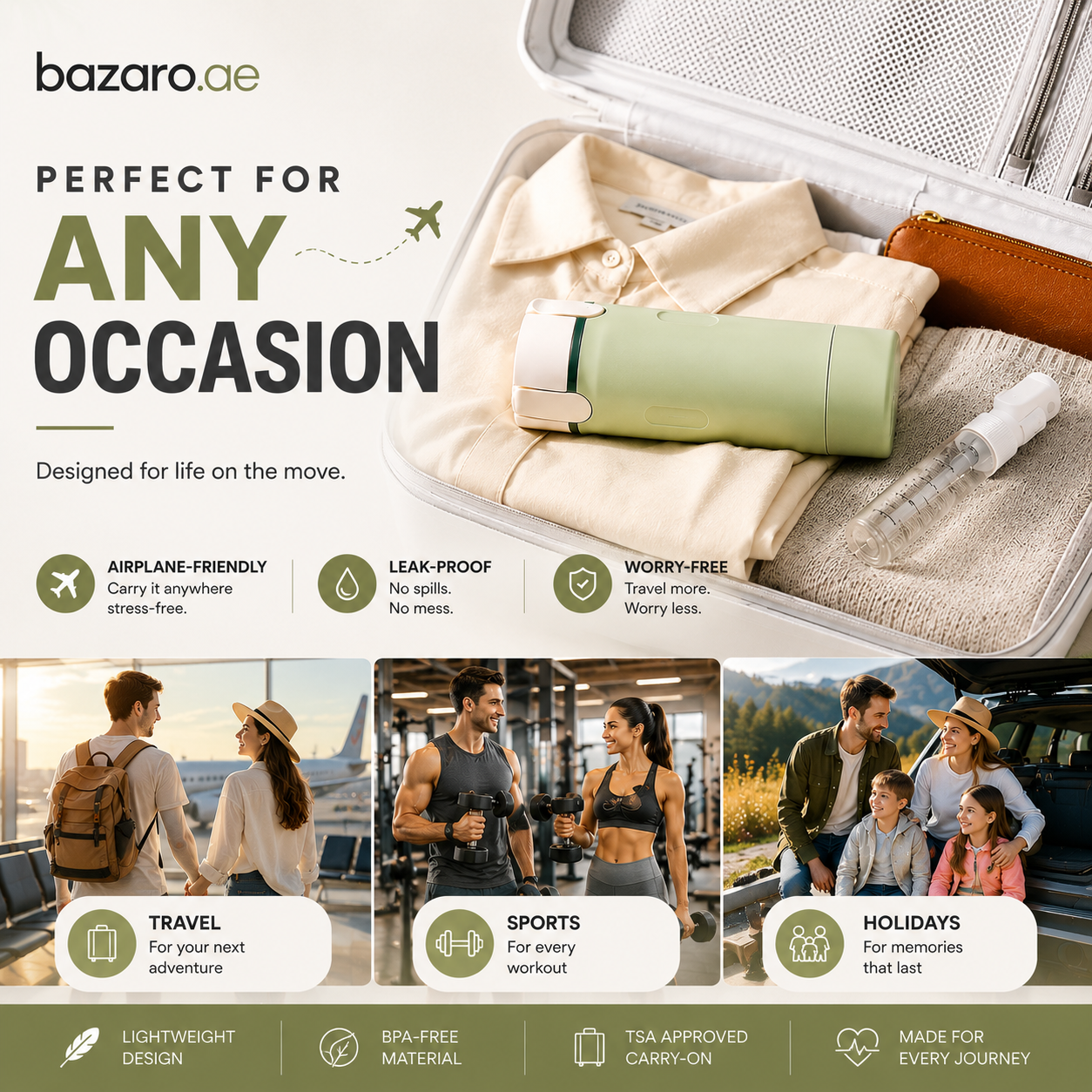 Bazaro Facebook ad: Leak-Proof Travel Bottle Set Perfect Travel Companion Save…
