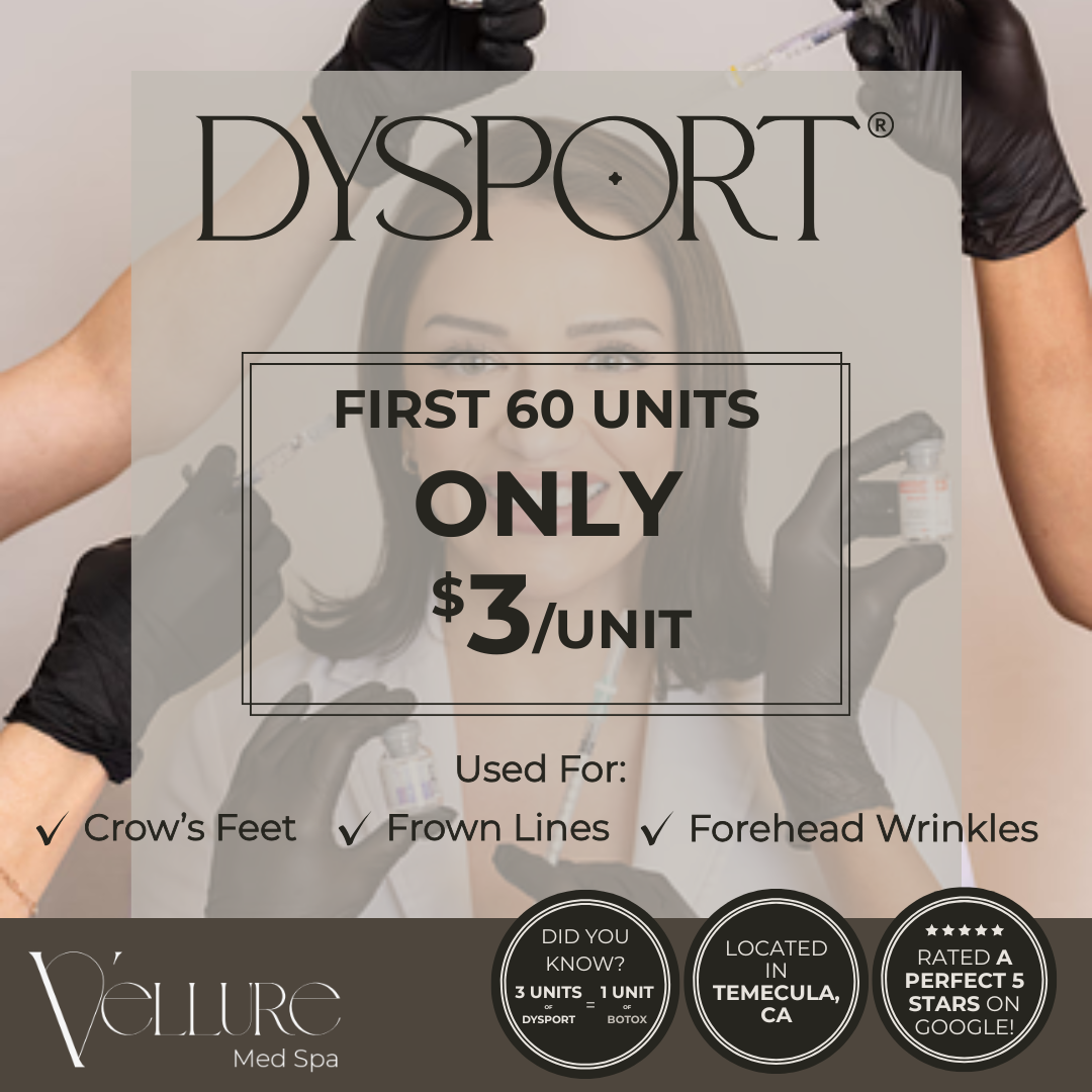Vellure Med Spa Facebook ad: Get your first 60 units of Dysport for ONLY $3/unit!