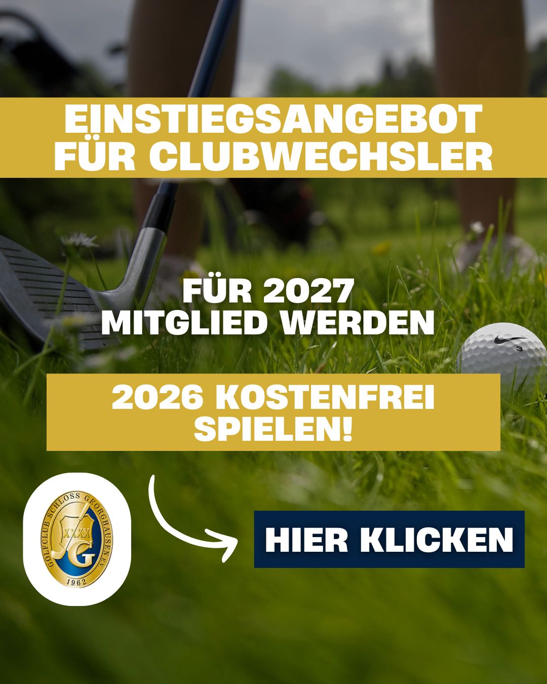 Golfclub Schloss Georghausen Facebook ad: 2027 Mitglied werden, 2026 kostenfrei spielen!