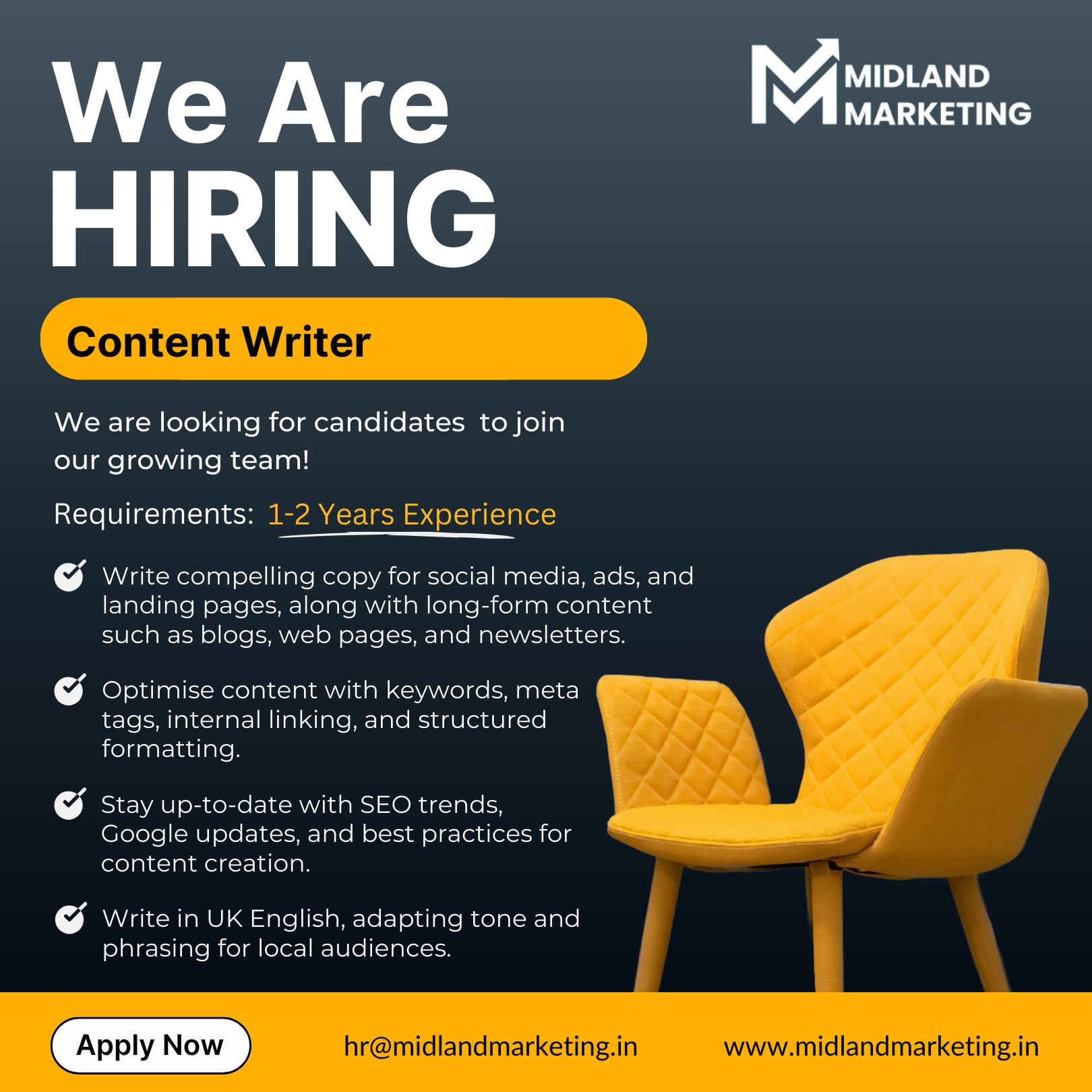 Midland Marketing IN Facebook ad: Join Midland as Content Writer