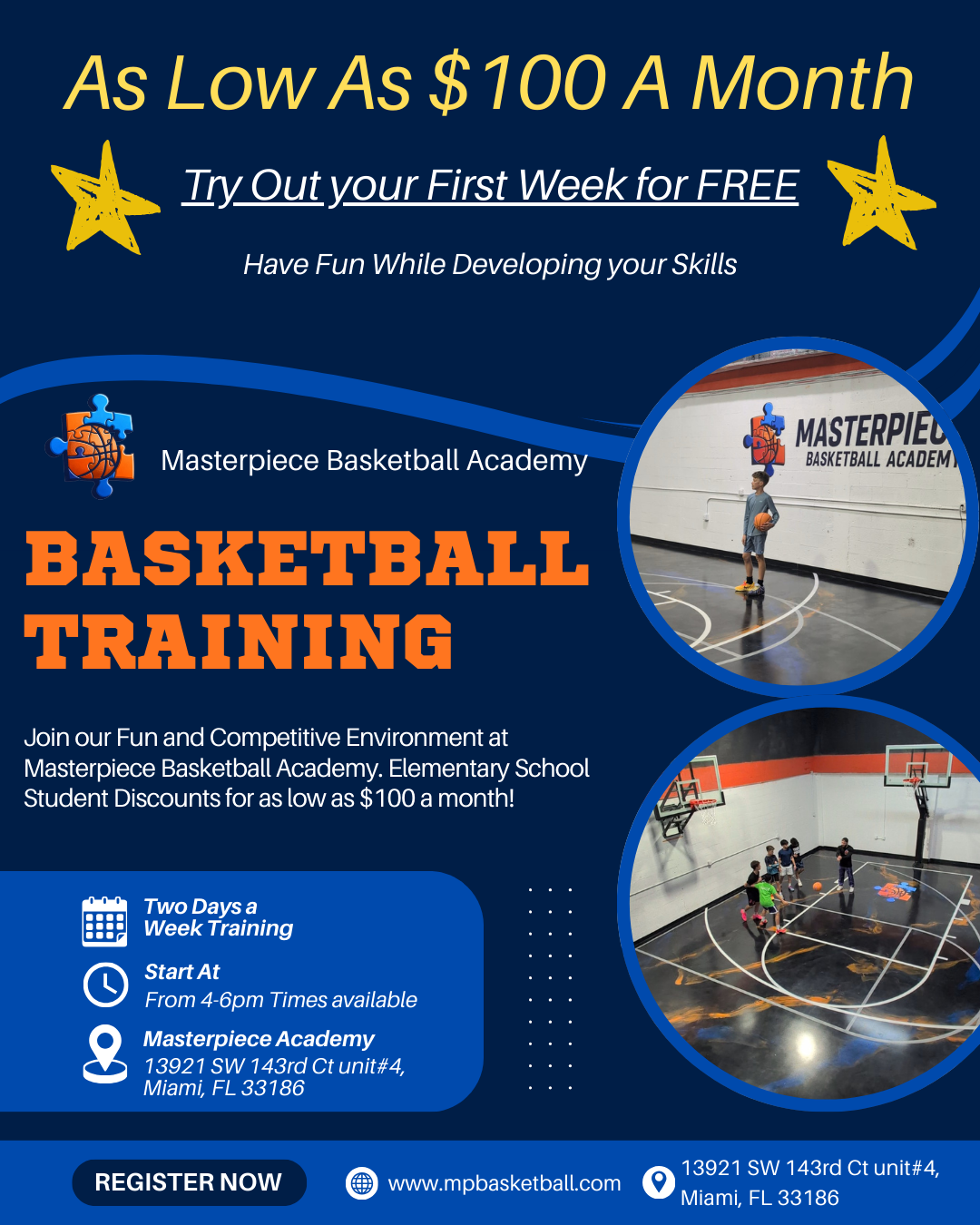 Masterpiece Basketball Academy Facebook ad from Feb 18, 2026