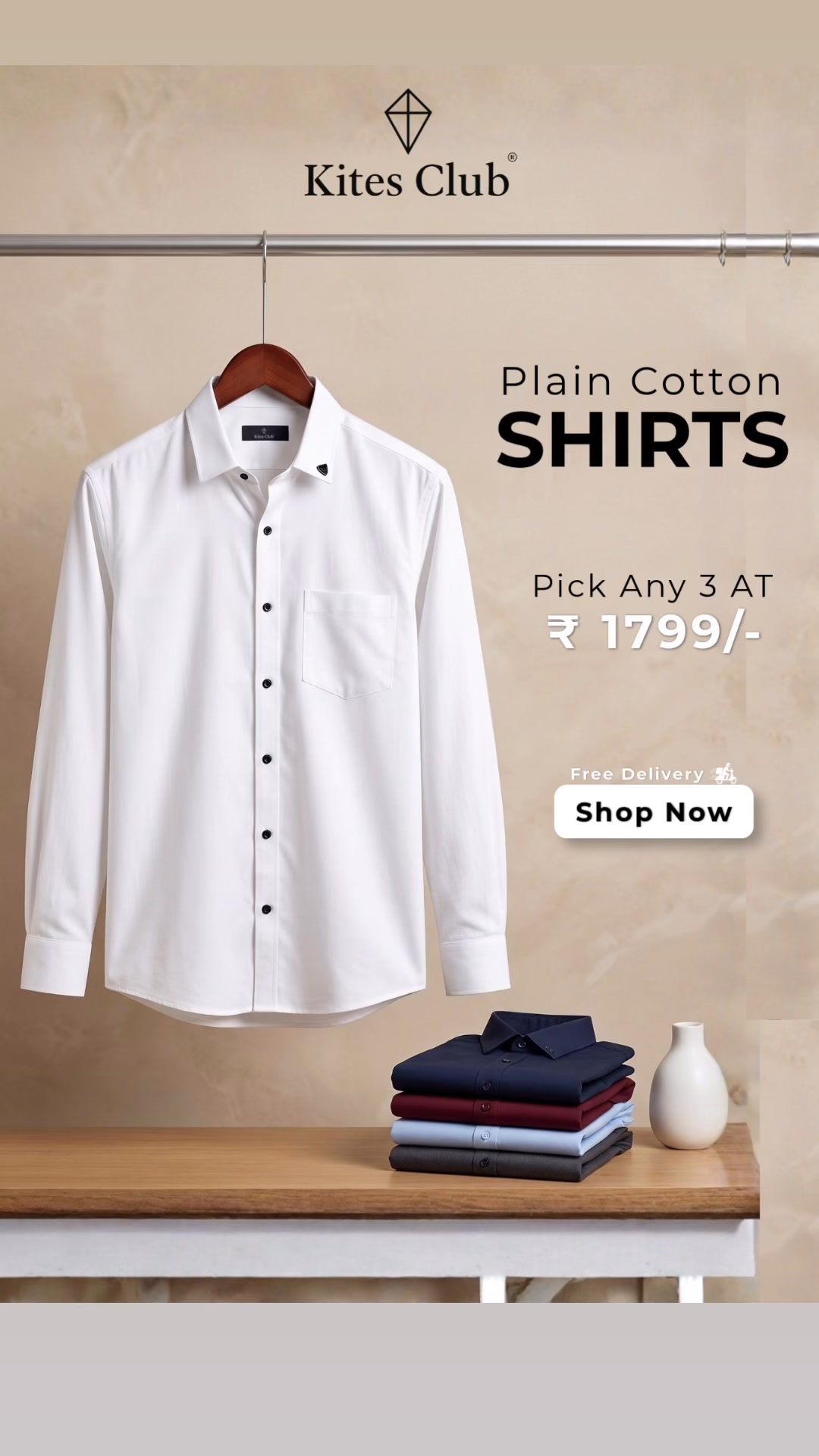 Kites Club Facebook ad: 3 Cotton Shirts @ ₹1799