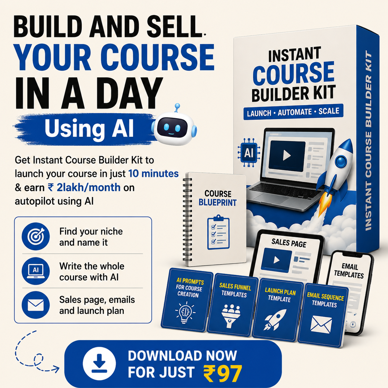 Instant Course Builder Kit Facebook ad: Create and Launch Your Course in Just 24 Hours (Just ₹97)