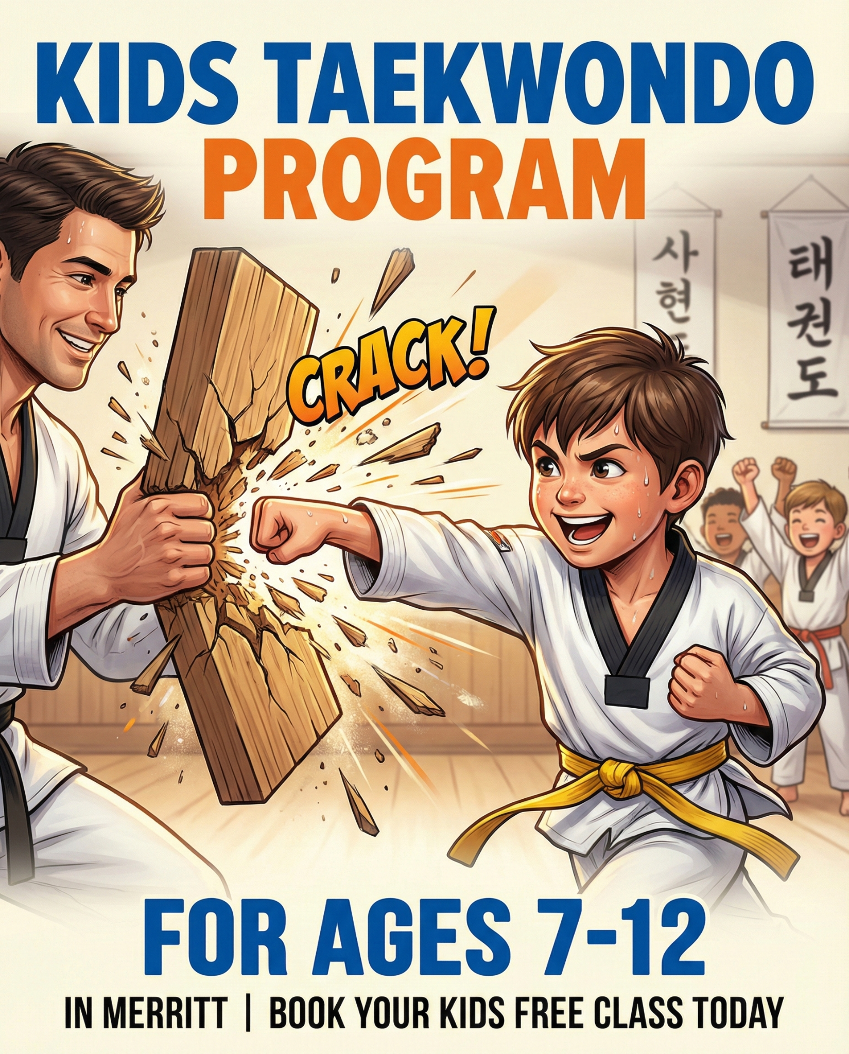 Baek’s Taekwondo Academy Facebook ad: Free Kids Taekwondo Class in Merritt