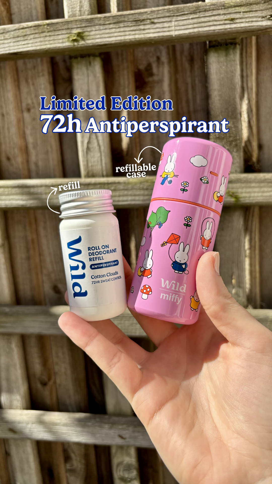 Wild Facebook ad: New: Miffy Case & Cotton Clouds Refill: 72h sweat protection