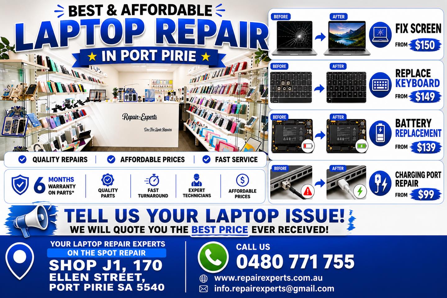 Mobile phone, IPad, and laptop repairs Port Pirie  Facebook ad