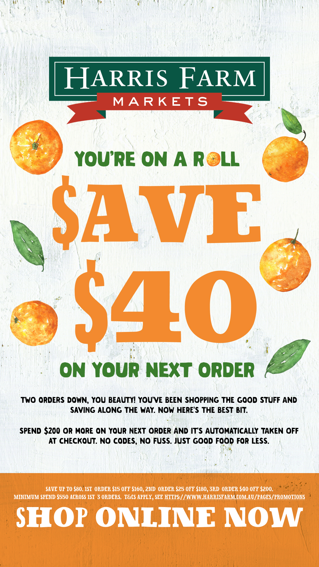 Harris Farm Markets Facebook ad: Save $40 On Your Next Order!