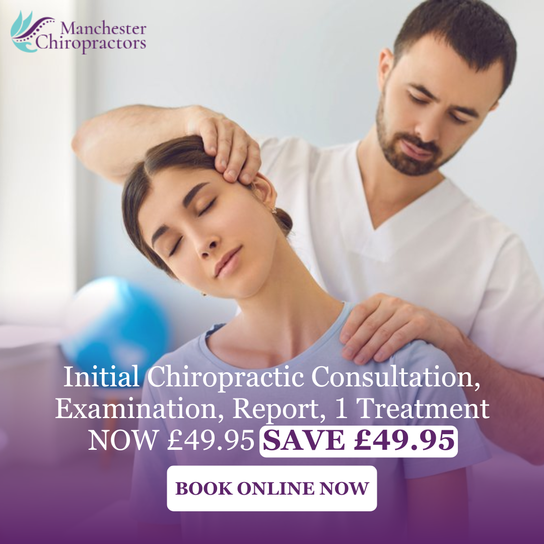 Manchester Chiropractors Facebook ad: Book Online & SAVE £49.95