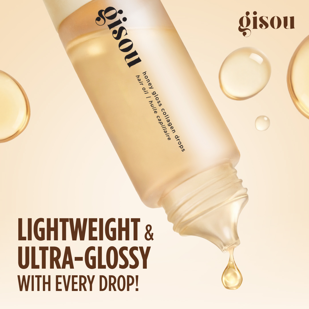 Gisou Facebook ad: The NEW Honey Gloss Collagen Drops Hair Oil…