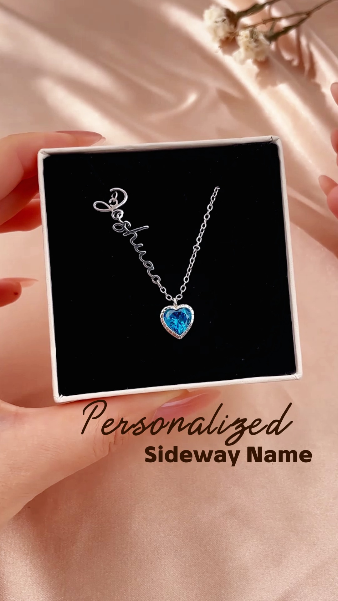 Insgifts Facebook ad: Personalized Sideway Name Necklace with Heart Birthstone…