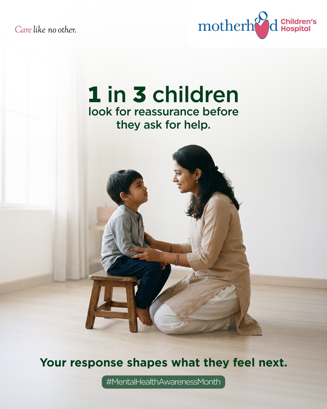 Motherhood Children's Hospital Facebook ad: Emotional safety doesn’t begin in big moments.