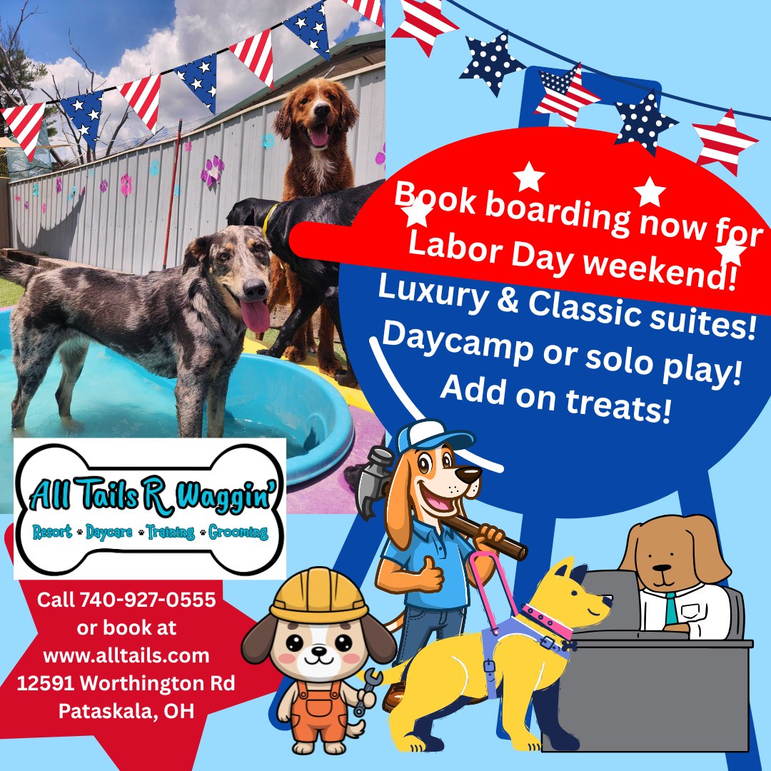 All Tails 'R' Waggin'-Pataskala, Oh Facebook ad: Relax this Labor Day weekend knowing your pup…