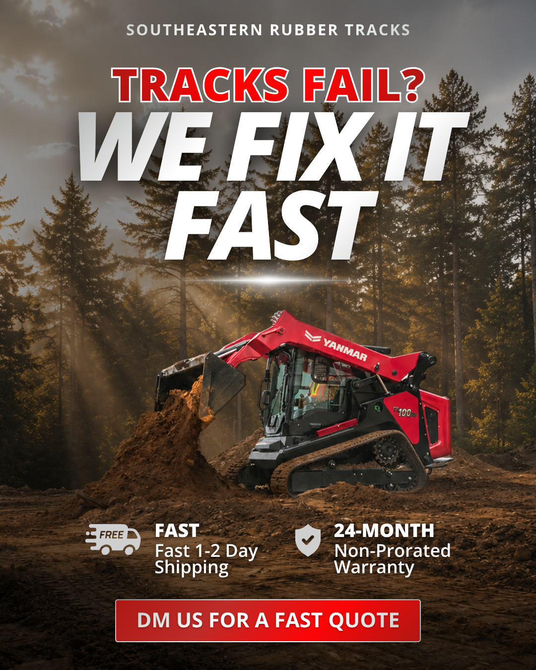 Southeastern Rubber Tracks Facebook ad: Rubber Tracks Shipped 1-2 Days