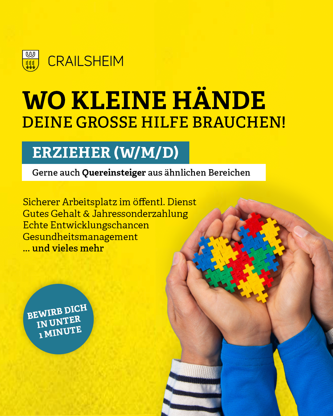 Stadtverwaltung Crailsheim Facebook ad: In unter 1 Minute bewerben