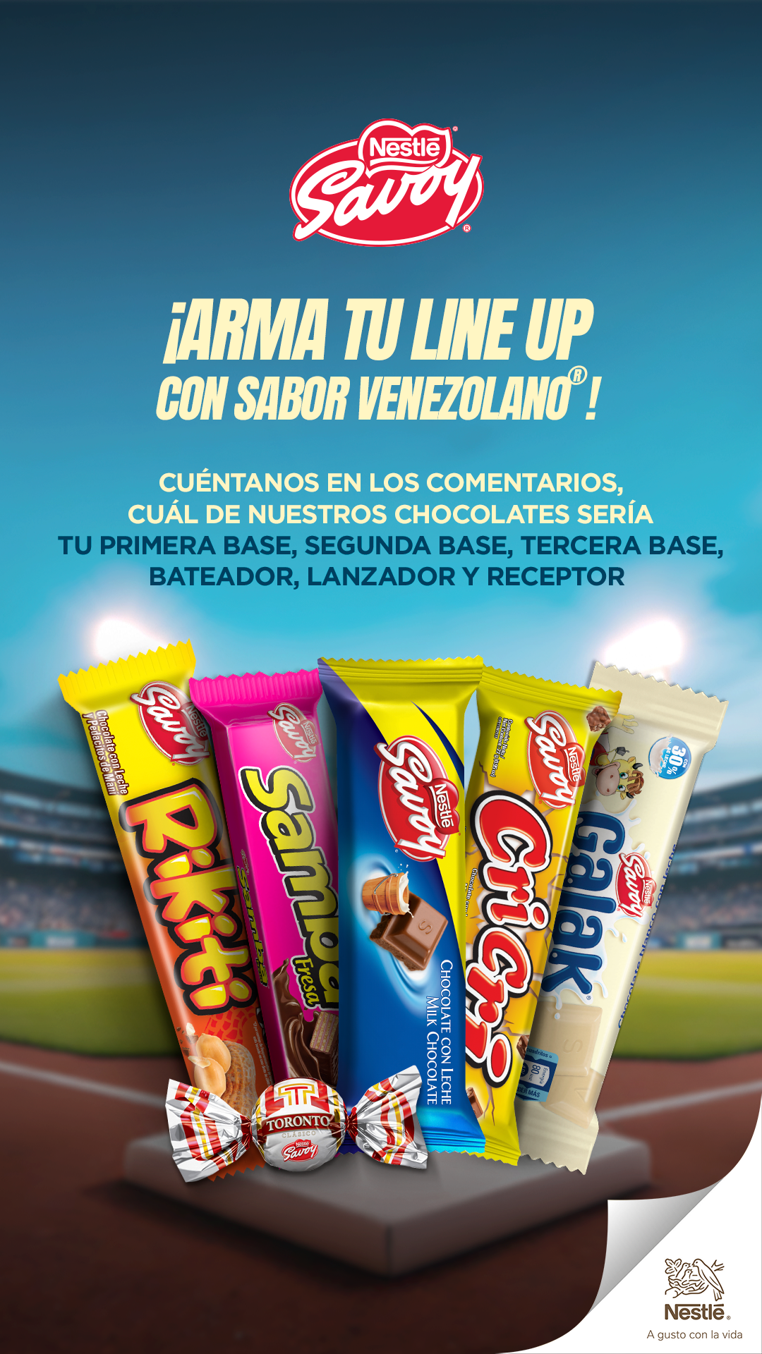 SavoyNestle Facebook ad: ¡PLAY BALL! ARMA TU LINE UP CON SABOR…