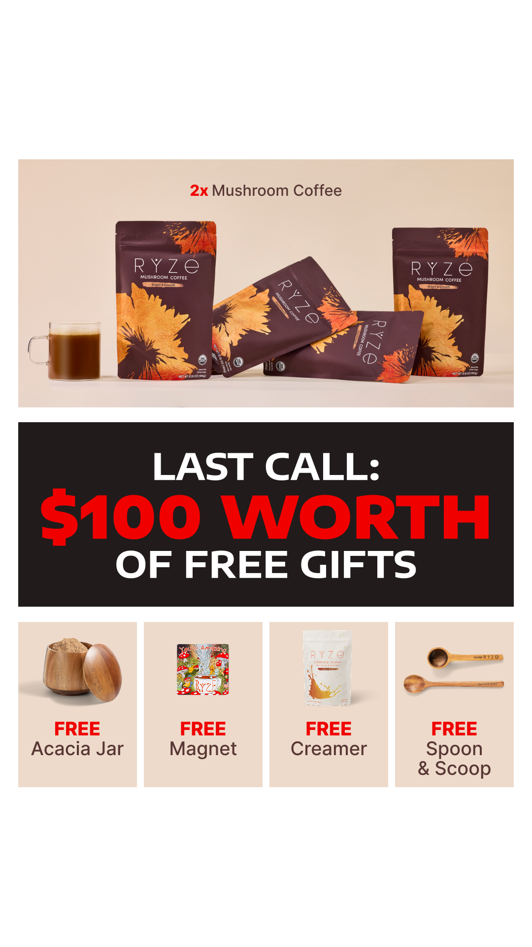 RYZE Superfoods Facebook ad