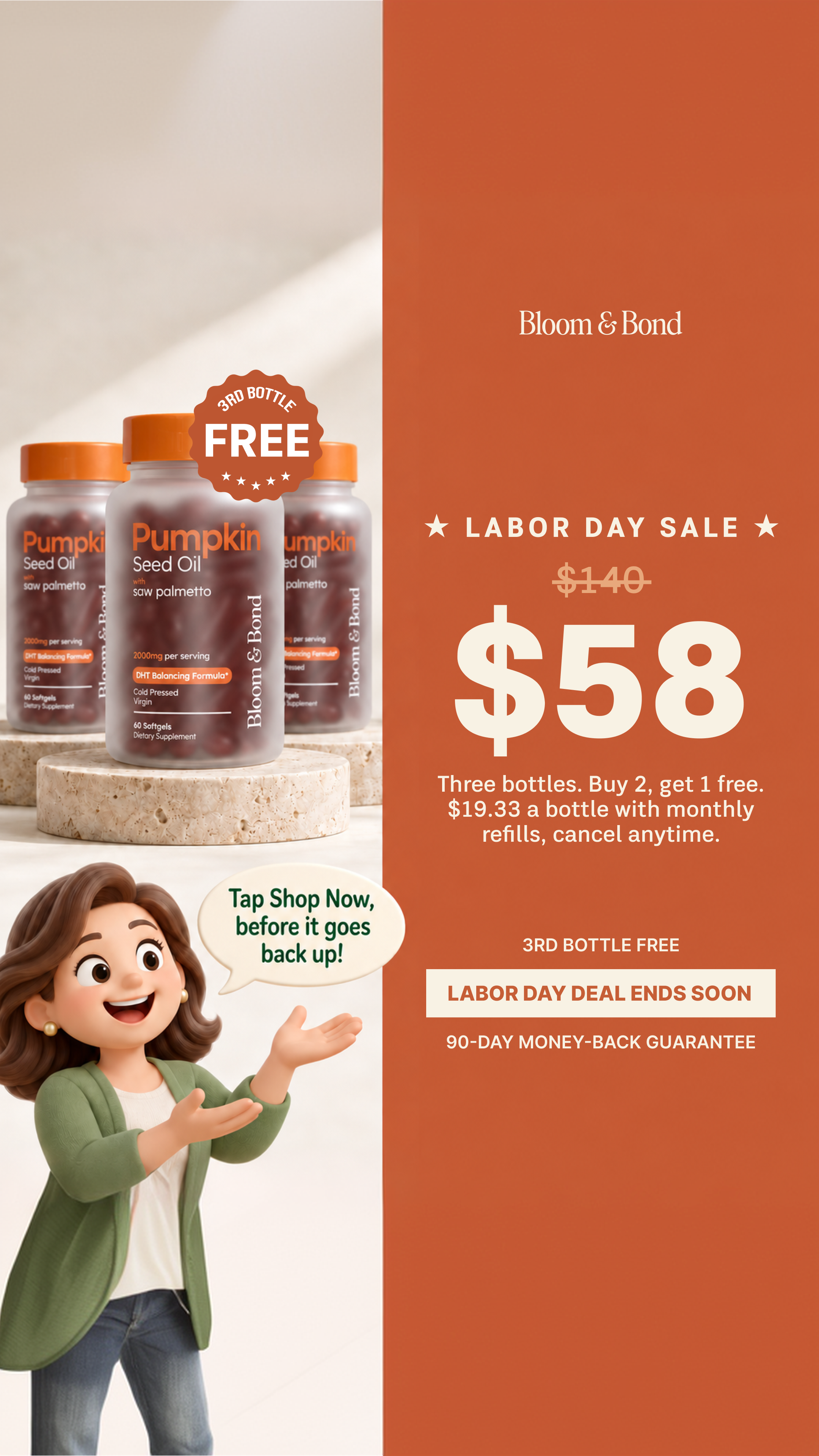 Bloom & Bond Facebook ad: Help Hair Loss Naturally