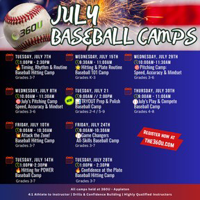 360U Softball & Baseball Training Facebook ad: Softball & Baseball Training | 360U | Appleton & Oshkosh WI.