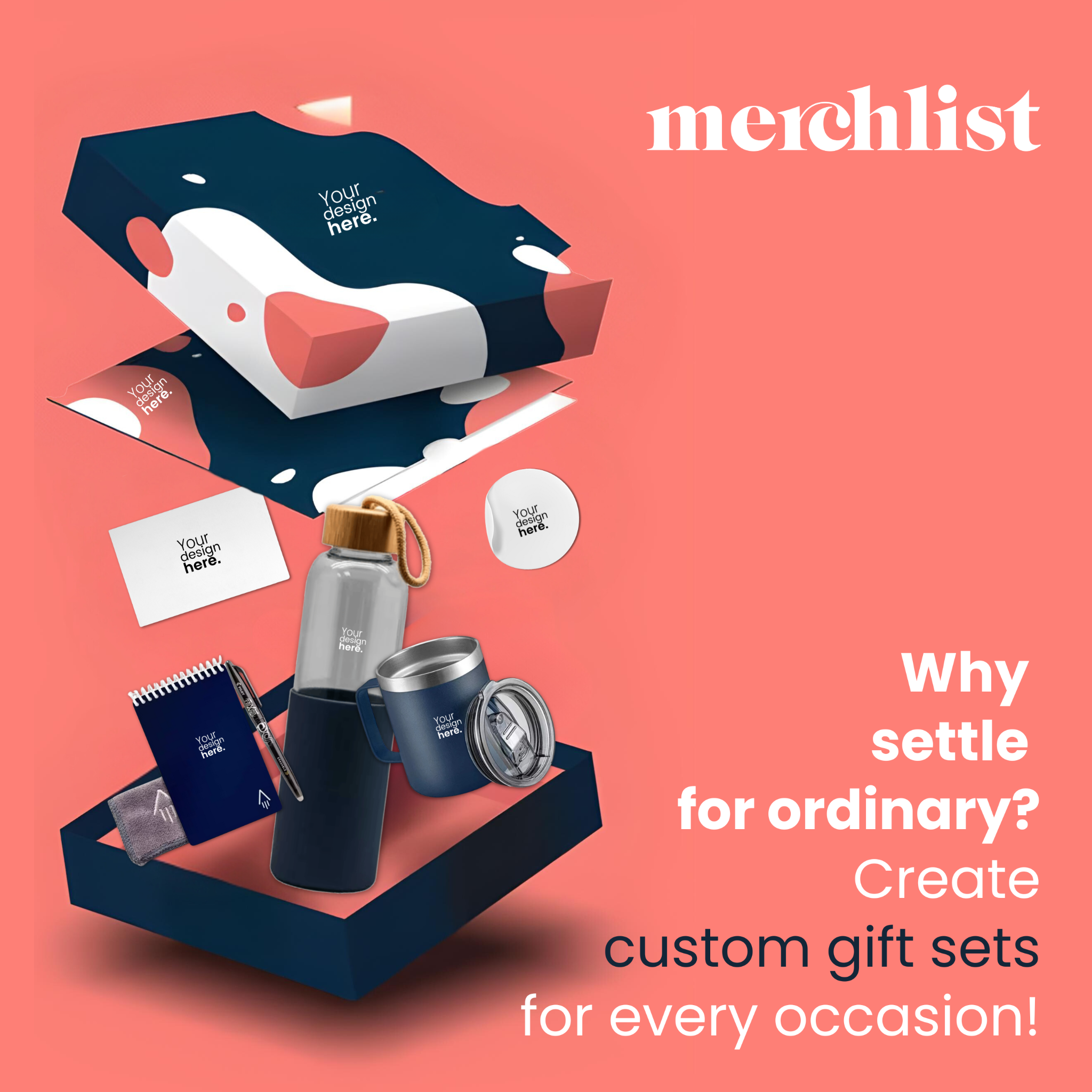 Merchlist Facebook ad: Premium Customized Gifts