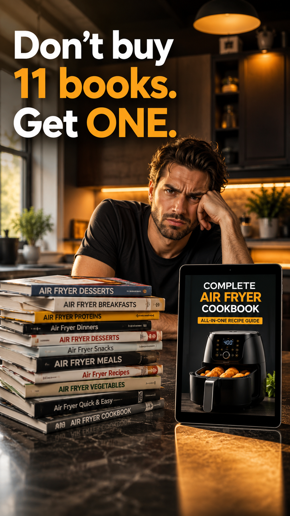 Crisp Kitchen Co Facebook ad: Don't buy 11 books. Get one.