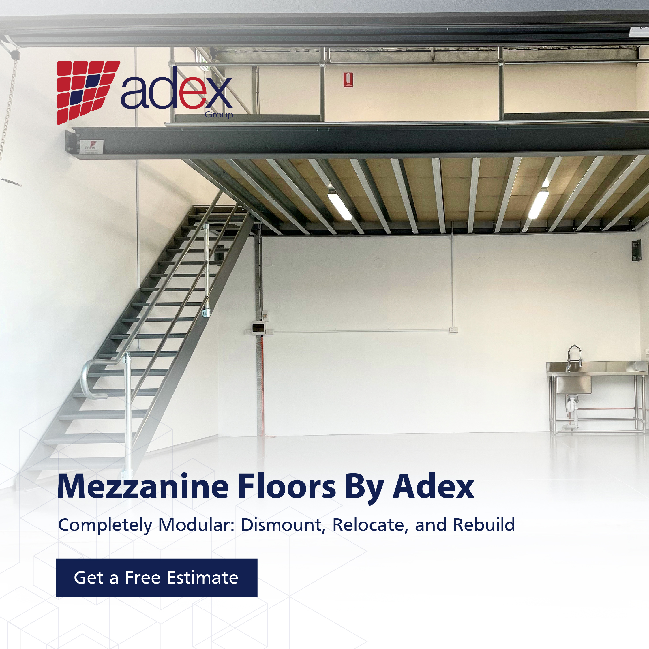 Adex Group Facebook ad: Maximise your facility's space with Adex Group Mezzanine…