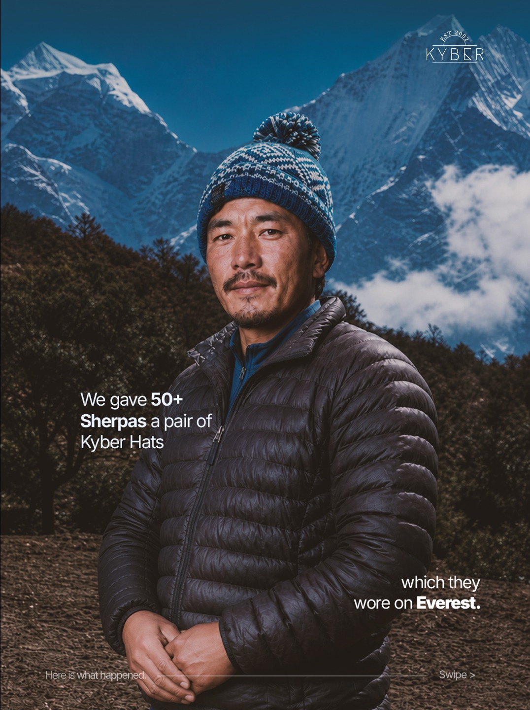 Kyber Outerwear Facebook ad: 50+ Sherpas. One mountain.