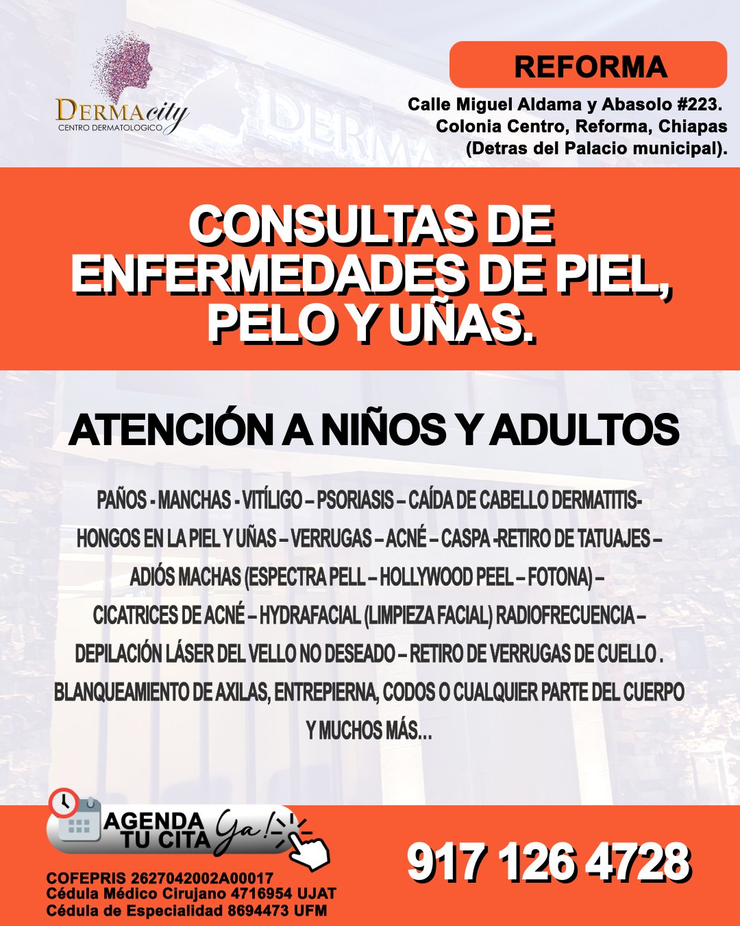 Dermatólogo Dr. Bladimir García Ascencio Facebook ad: DERMACITY sucursal REFORMA, CHIAPAS